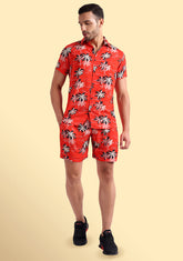 Red Flower Half Sleeve Co-Ords Set